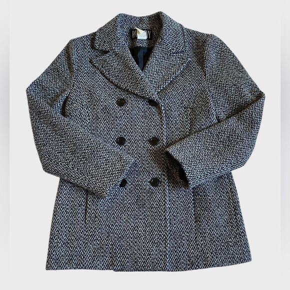 Vintage Paul Levy Women's Herringbone Pea Coat Size M Wool Grey Jacket Old Money - Picture 14 of 15